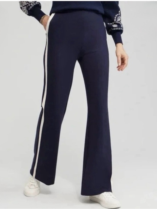 Chico's Pants - Navy Side-Stripe Flared Knit Pants